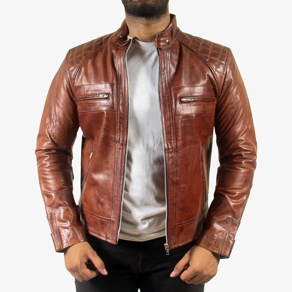 Men’s Brown Classic Padded Motorcycle Jacket