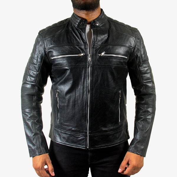 Men’s Black Padded Cafe Racer Motorcycle Jacket