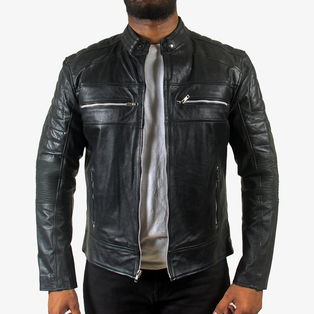 Men’s Black Padded Cafe Racer Motorcycle Jacket