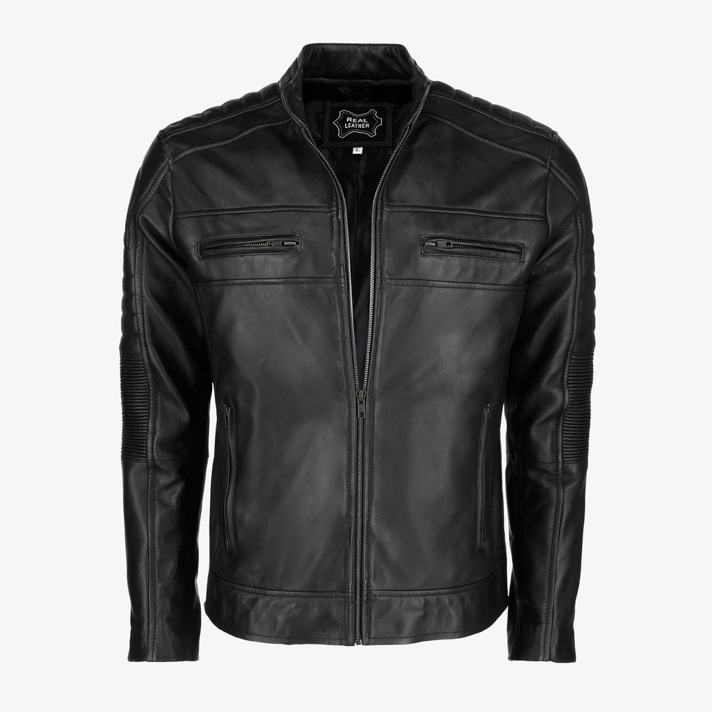 Men’s Black Cafe Racer Leather Jacket