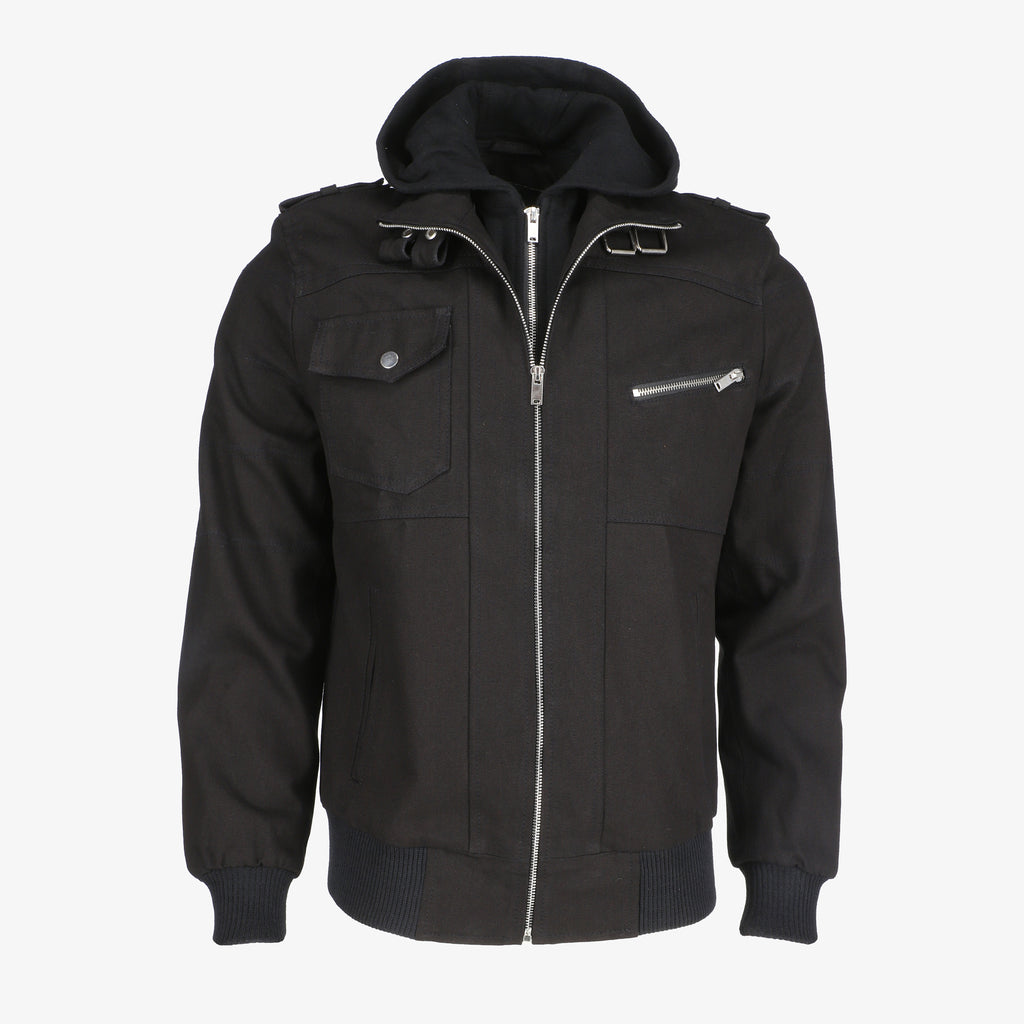 Men’s Black Denim Jacket with Removable Hood