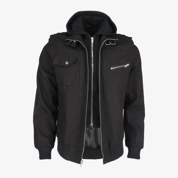 Men’s Black Denim Jacket with Removable Hood