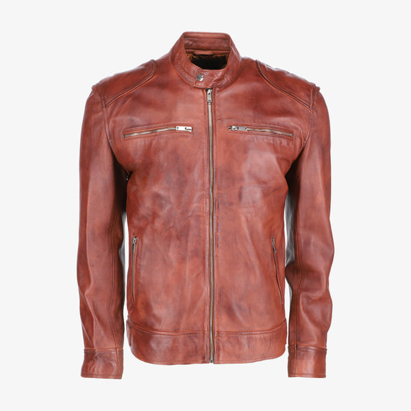 Men’s Brown Leather Jacket with Shoulder Pads
