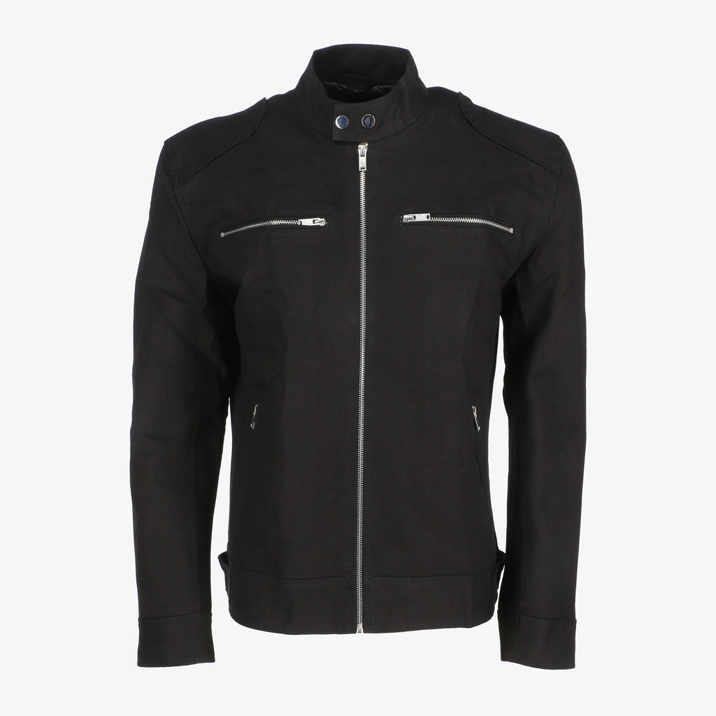 Men’s Black Denim Jacket with Shoulder Pads