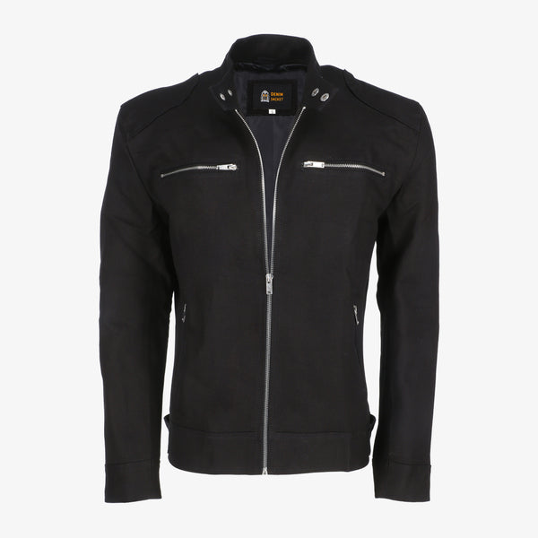 Men’s Black Denim Jacket with Shoulder Pads