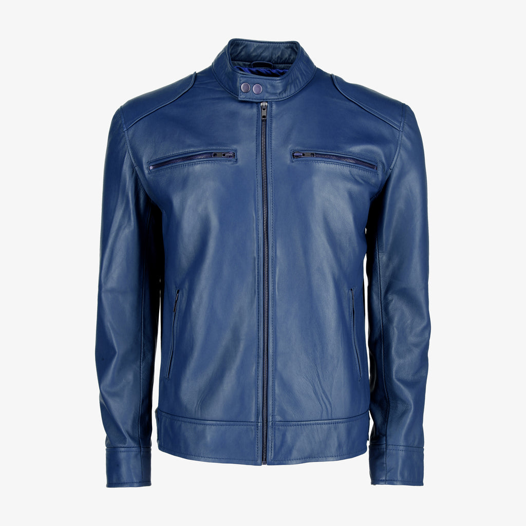 Men’s Black Leather Jacket with Shoulder Pads