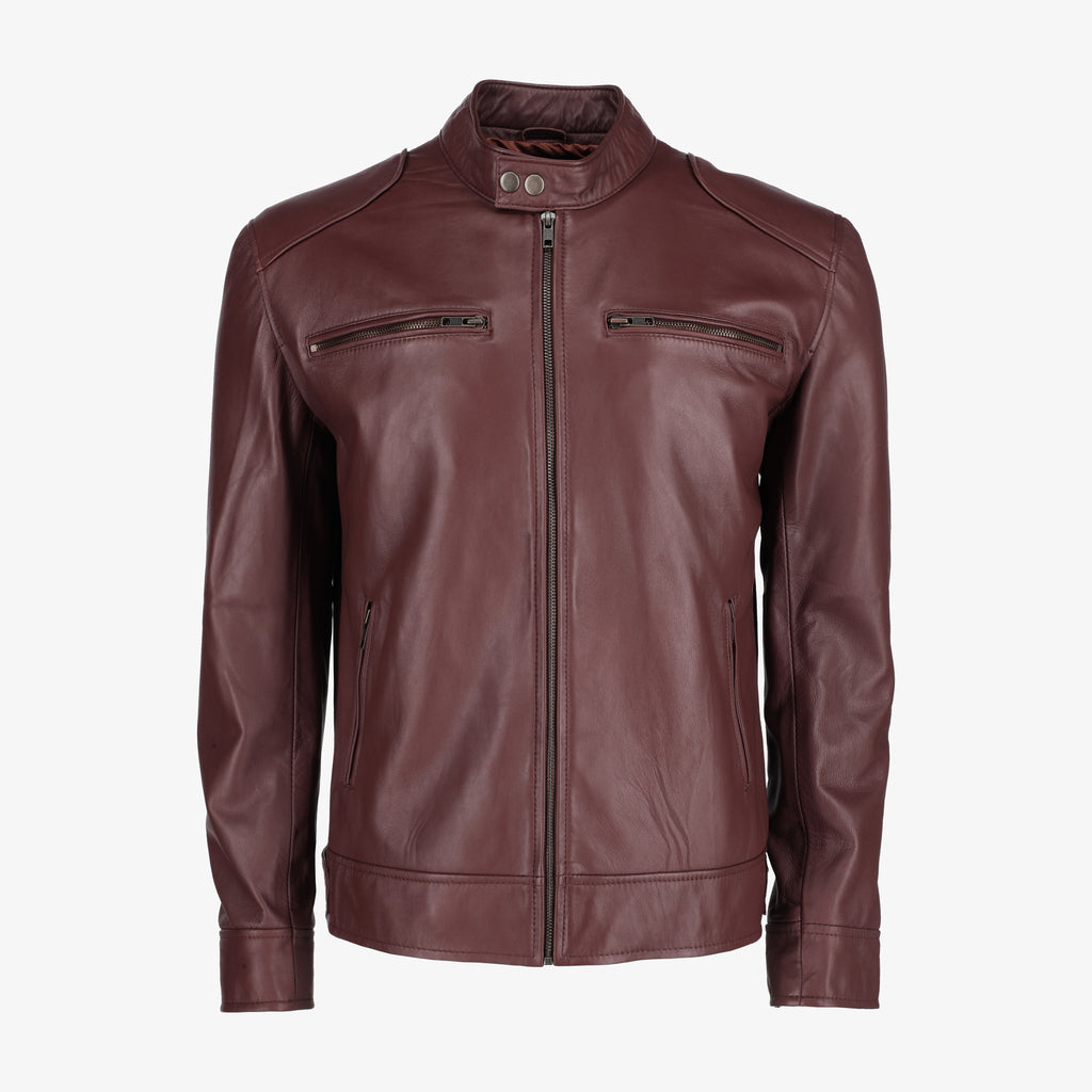 Men’s Black Leather Jacket with Shoulder Pads