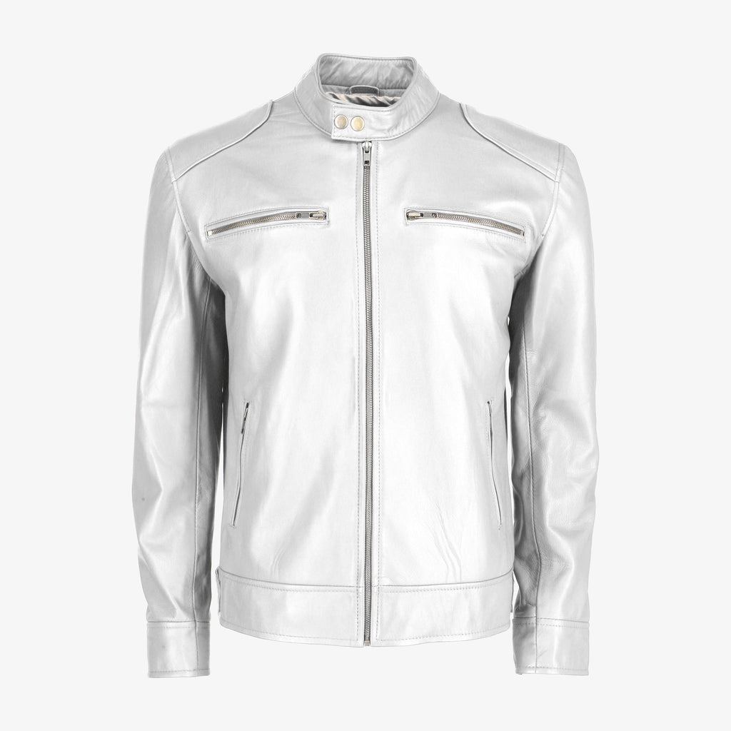 Men’s Black Leather Jacket with Shoulder Pads