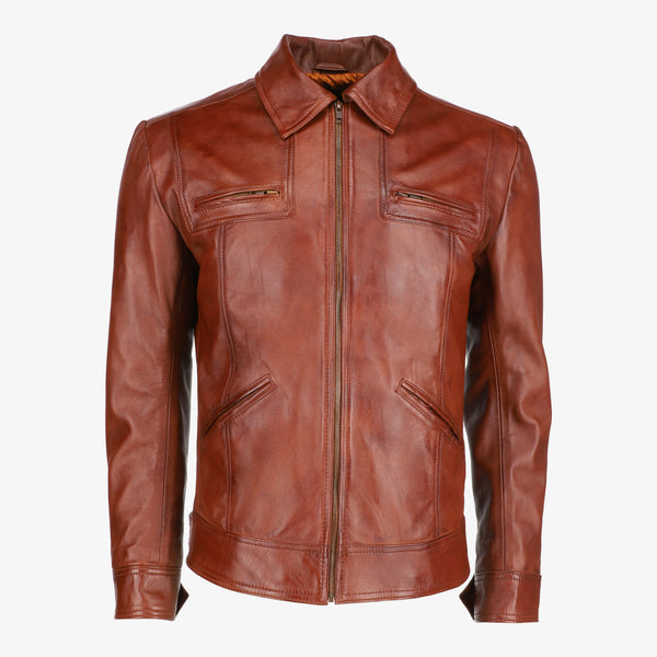 Men’s Brown Trucker Leather Jacket