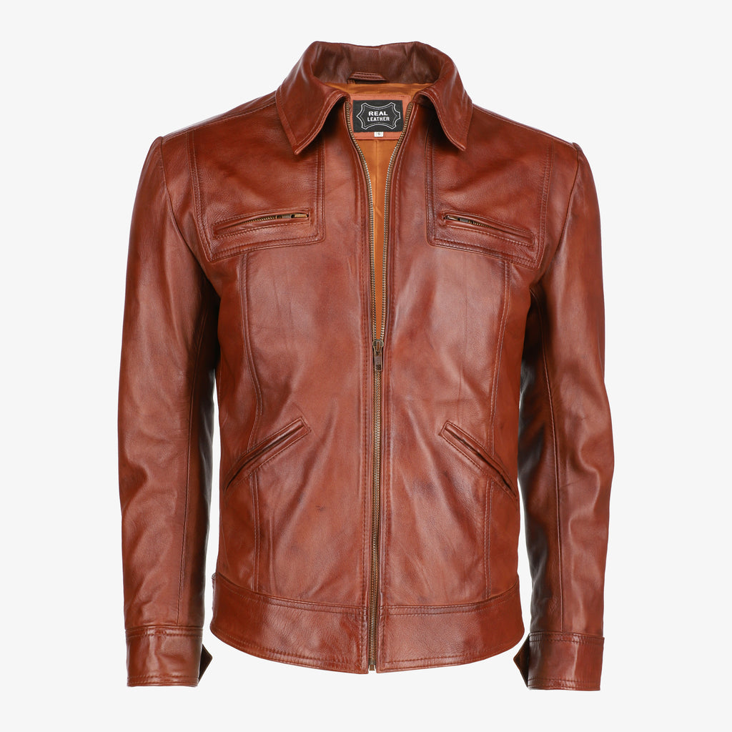 Men’s Brown Trucker Leather Jacket