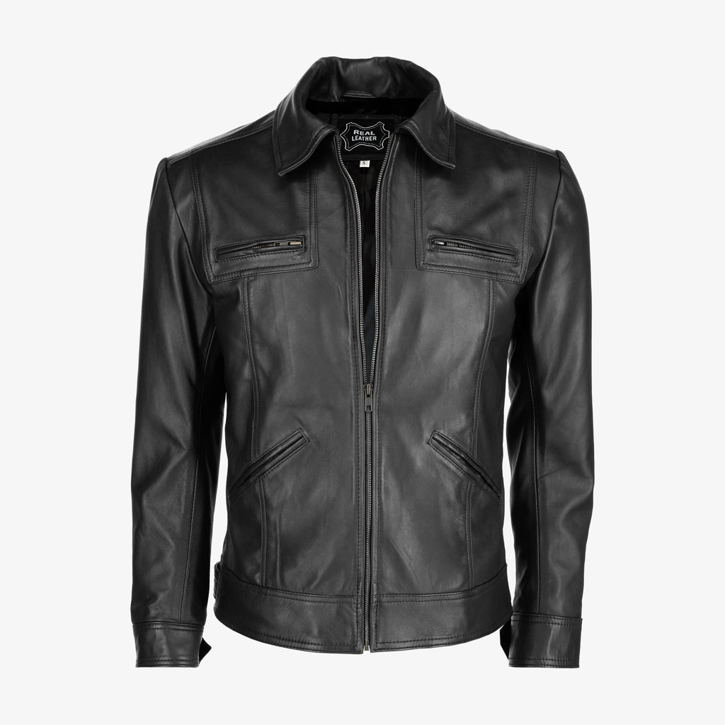 Men’s Black Lambskin Trucker Leather Jacket