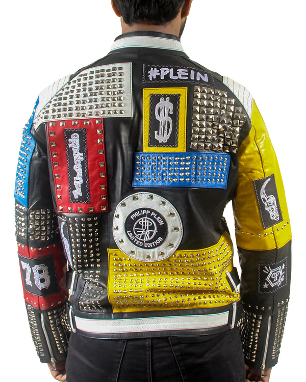 Men’s Multicolor Studded Leather Jacket