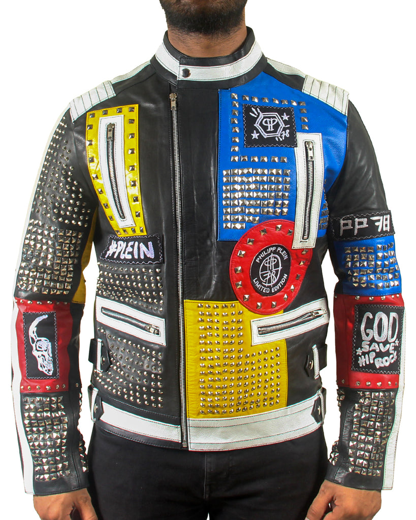 Men’s Multicolor Studded Leather Jacket