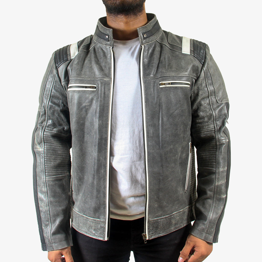 Men’s Grey Vintage Padded Motorcycle Jacket