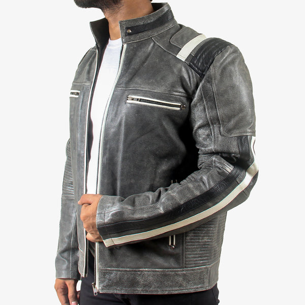Men’s Grey Vintage Padded Motorcycle Jacket