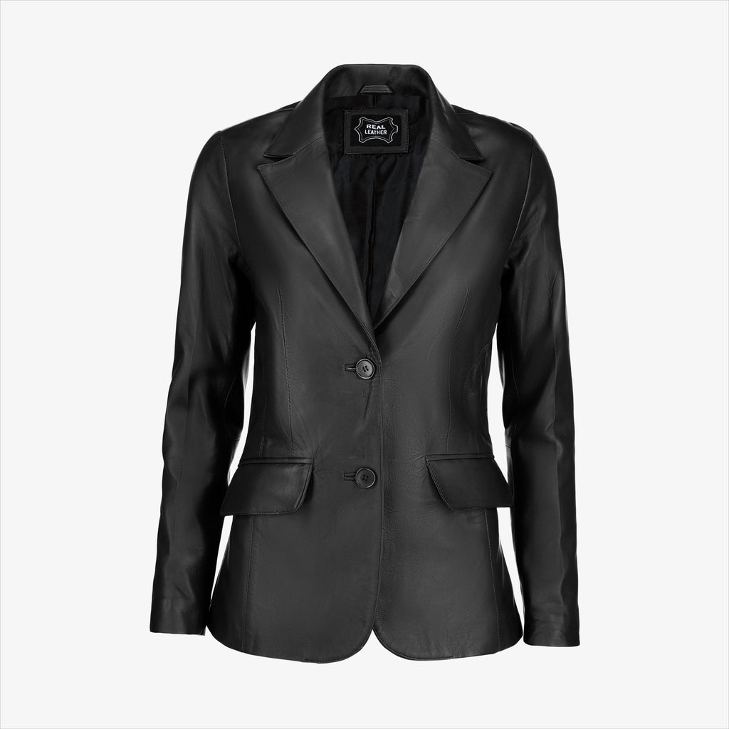 Women’s Black Leather Blazer Jacket
