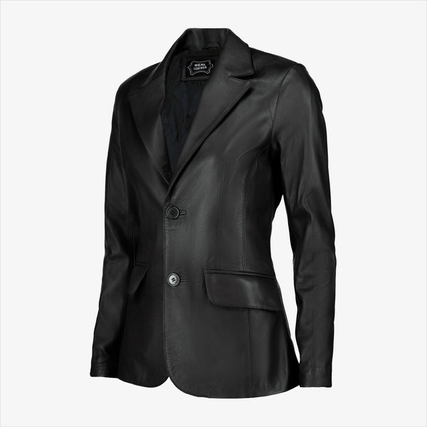 Women’s Black Leather Blazer Jacket