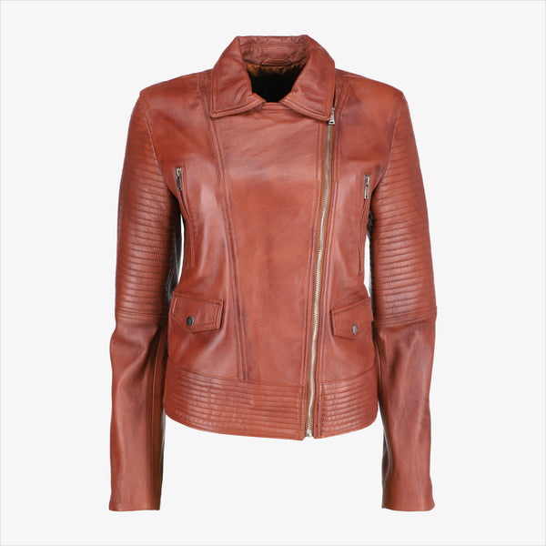 Women’s Brown Asymmetrical Leather Jacket