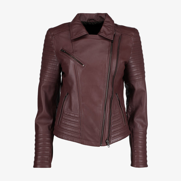 Asymmetrical Biker Black Leather Jacket for Women