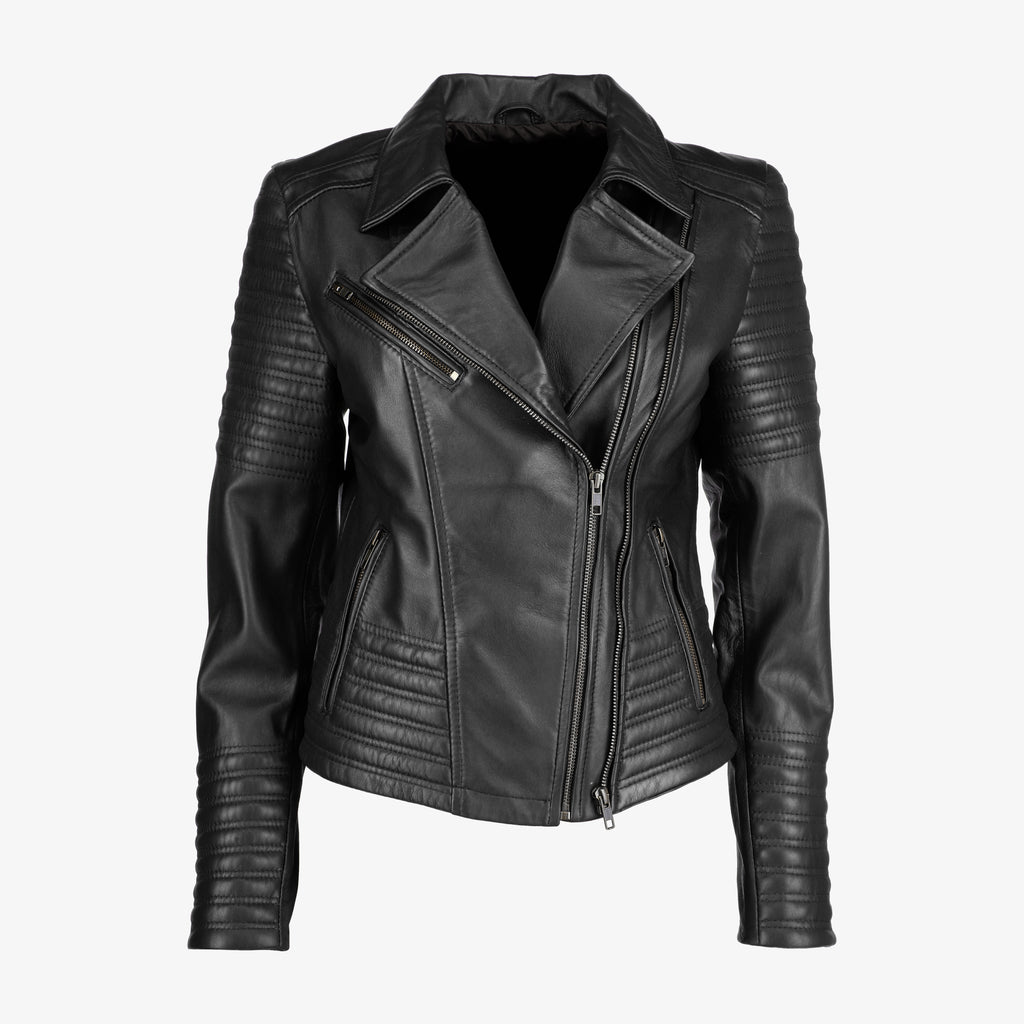 Asymmetrical Biker Black Leather Jacket for Women