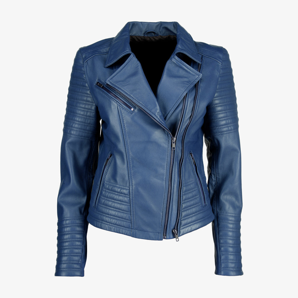 Asymmetrical Biker Black Leather Jacket for Women