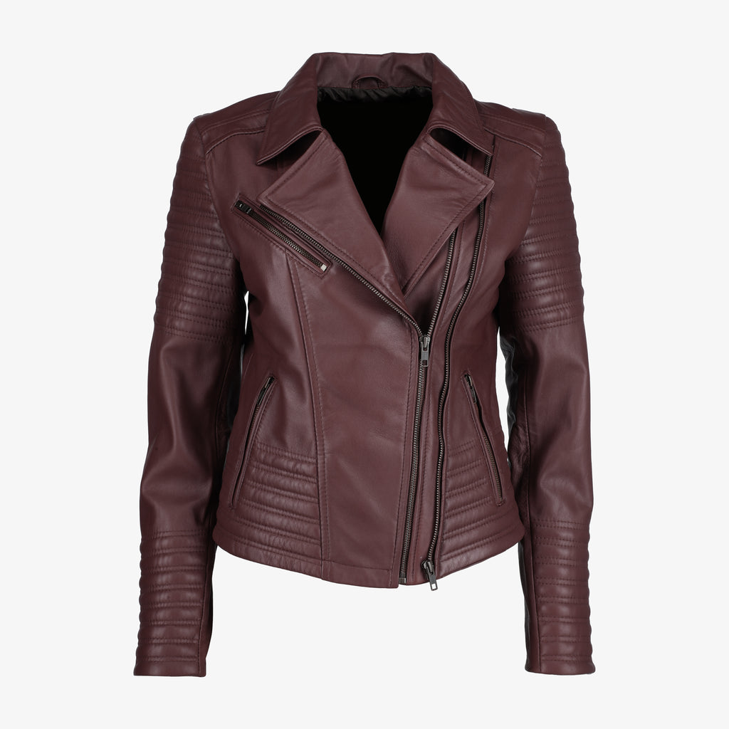 Asymmetrical Biker Black Leather Jacket for Women