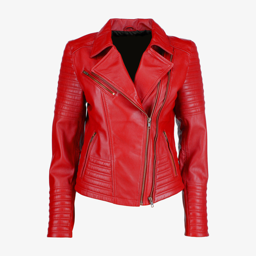 Asymmetrical Biker Black Leather Jacket for Women