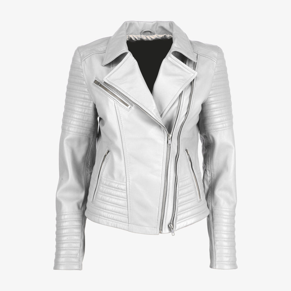 Asymmetrical Biker Black Leather Jacket for Women