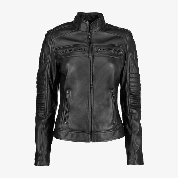 Women's Black Cafe Racer Leather Jacket
