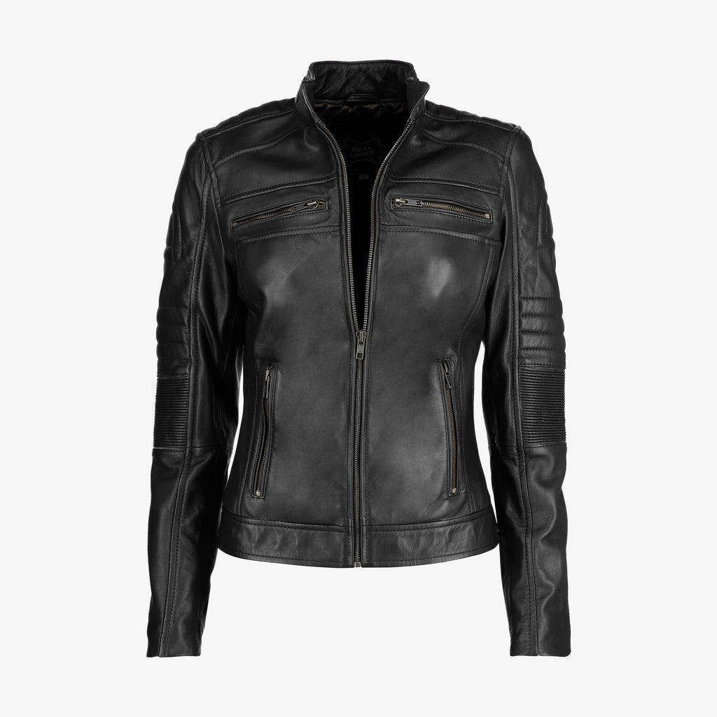 Women's Black Cafe Racer Leather Jacket