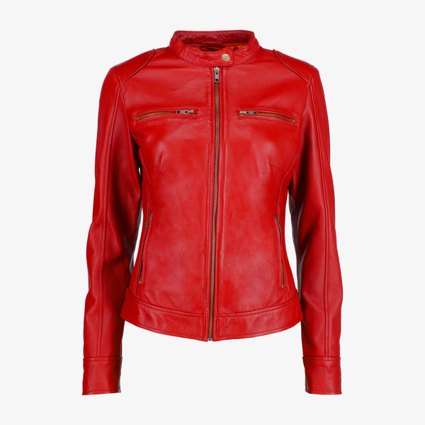 Black Leather Jacket with Shoulder Pads for Women