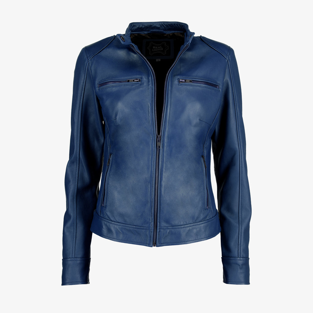 Black Leather Jacket with Shoulder Pads for Women