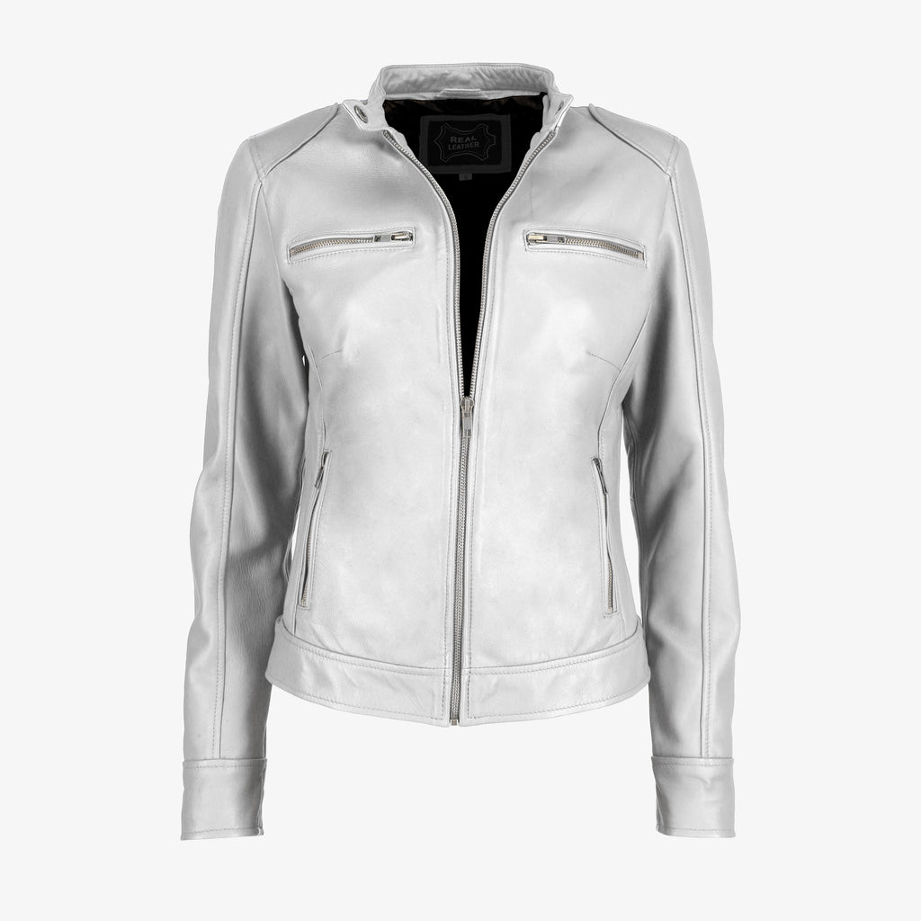 Black Leather Jacket with Shoulder Pads for Women