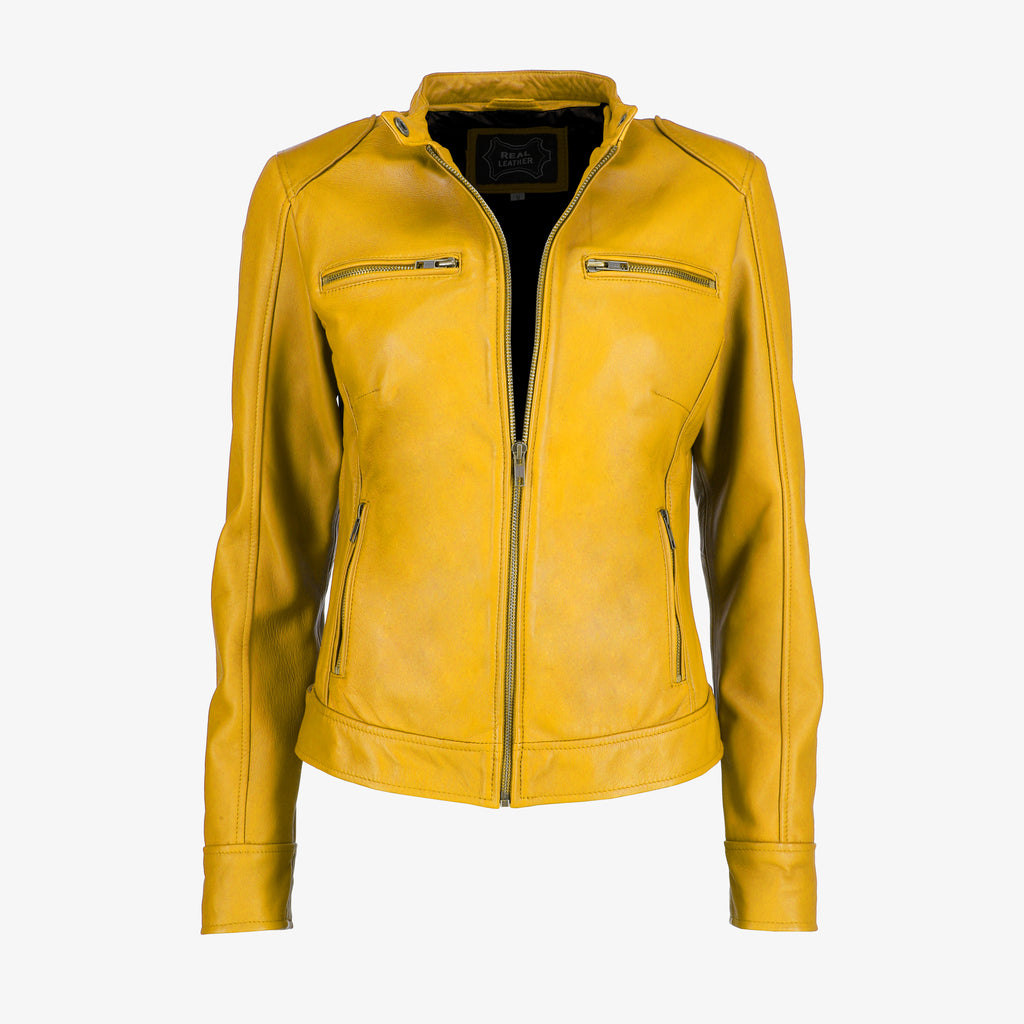 Black Leather Jacket with Shoulder Pads for Women